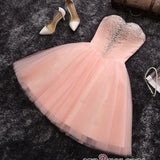 Beads Sequins Short Homecoming Dresses Sweetheart Coral Pink Hoco Dress-Ballbella