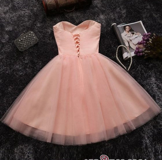 Beads Sequins Short Homecoming Dresses Sweetheart Coral Pink Hoco Dress-Ballbella