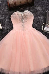 Beads Sequins Short Homecoming Dresses Sweetheart Coral Pink Hoco Dress-Ballbella