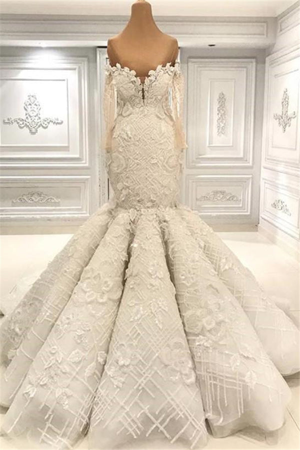 Beautiful Ivory Mermaid Sweetheart Lace Bridal Gowns for Wedding-Ballbella