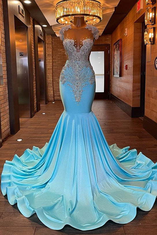 Beautiful Long Sleeveless Mermaid Prom Dress With Beading-Ballbella
