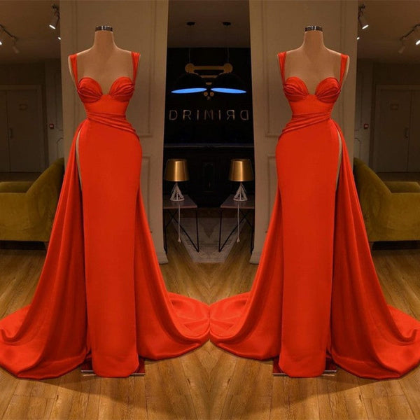Beautiful Red Starps Sweetheart Long Prom Dress With Split-Ballbella