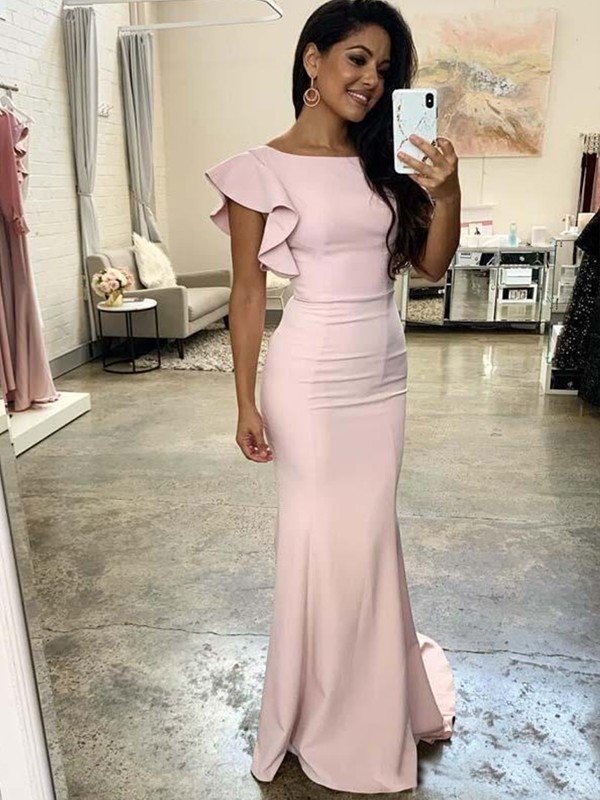 Beautiful Ruched Sleeveless Scoop Stretch Crepe Bridesmaid Dresses-Ballbella