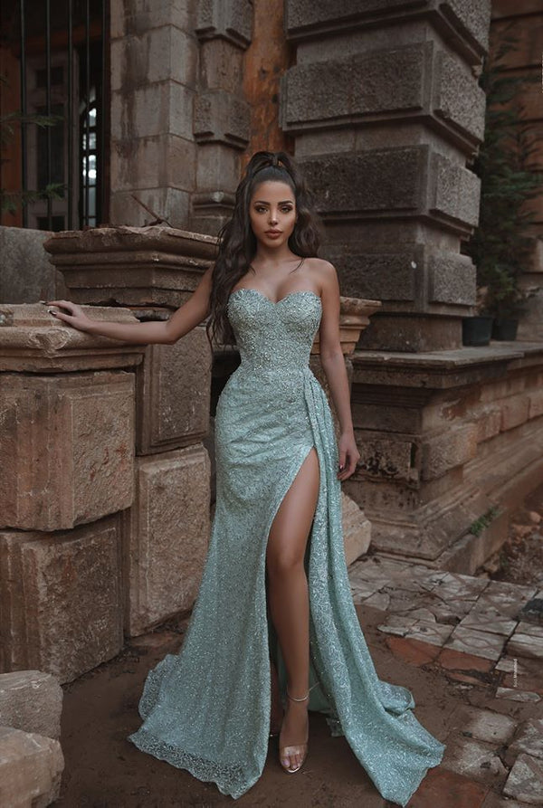 Ballbella offers Beautiful Shining Crystal Sweetheart Sleeveless Prom Dresses With Split A Line Evening Gowns at cheap prices from  to A-line Floor-length. They are Gorgeous yet affordable Sleeveless Prom Dresses. You will become the most shining star with the dress on.