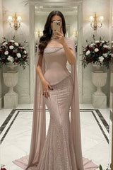 Beautiful Strapless Sleeveless Mermaid Prom Dresses Two-Pieces Gem With Beads Ruffles-Ballbella