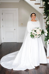 Beautiful Stunning Long Sleeves Backless Wedding Dresses-Ballbella