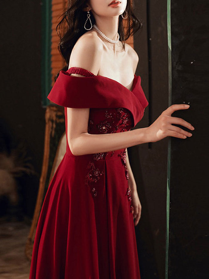 Beautiful Women's Evening Dress A-Line Bateau Neck Matte Satin Floor-Length Beaded Formal Dinner Dresses Beautiful Women's Evening Dress A-Line Bateau Neck Matte Satin Floor-Length Beaded Formal Dinner Dresses