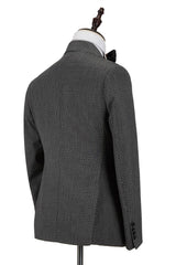 Bespoke Black-and-Gray Cruciform Satin Peak Lapel Double Breasted Men Formal Suit-Ballbella