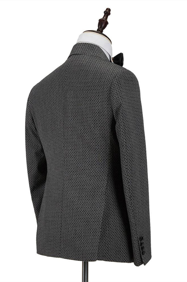 Bespoke Black-and-Gray Cruciform Satin Peak Lapel Double Breasted Men Formal Suit-Ballbella