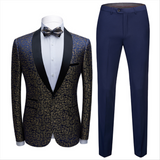 This Bespoke Black Satin Shawl Lapel Wedding Tuxedos, Gold Jacquard Blue Men Suits for Prom at Ballbella comes in all sizes for prom, wedding and business. Shop an amazing selection of Shawl Lapel Single Breasted Blue mens suits in cheap price.