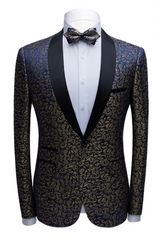 This Bespoke Black Satin Shawl Lapel Wedding Tuxedos, Gold Jacquard Blue Men Suits for Prom at Ballbella comes in all sizes for prom, wedding and business. Shop an amazing selection of Shawl Lapel Single Breasted Blue mens suits in cheap price.