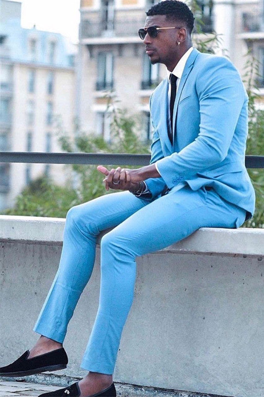 Bespoke Blue Slim Fit Two Pieces Prom Outfits for Men-Ballbella