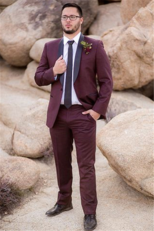Bespoke Burgundy Mens Suit Groom Suit Wedding Suits For Best Men Slim Fit Groom Tuxedos-Ballbella