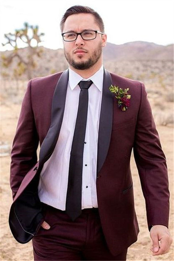 Bespoke Burgundy Mens Suit Groom Suit Wedding Suits For Best Men Slim Fit Groom Tuxedos-Ballbella