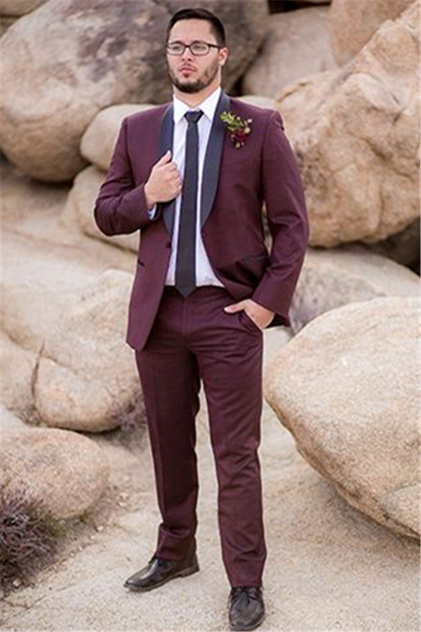 Ballbella made this Bespoke Burgundy Mens Suit Groom Suit, Wedding Suits For Best Men Slim Fit Groom Tuxedos with rush order service. Discover the design of this Burgundy Solid Shawl Lapel Single Breasted mens suits cheap for prom, wedding or formal business occasion.
