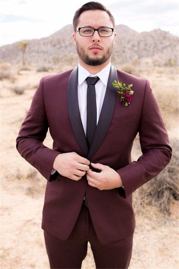 Ballbella made this Bespoke Burgundy Mens Suit Groom Suit, Wedding Suits For Best Men Slim Fit Groom Tuxedos with rush order service. Discover the design of this Burgundy Solid Shawl Lapel Single Breasted mens suits cheap for prom, wedding or formal business occasion.