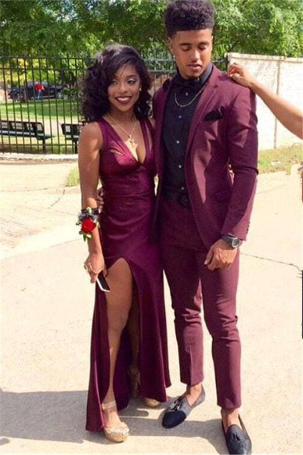 Bespoke Burgundy Two-Piece Slim Fit Men's Prom Suits Online-Ballbella