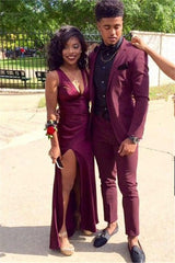 Bespoke Burgundy Two-Piece Slim Fit Men's Prom Suits Online