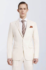Looking for the Pricey Bespoke Cream Slim Fit Marriage Suits, Notch Lapel Casual Leisure Suits for Men online Find your Notched Lapel Single Breasted Two-piece Cream mens suits for prom, wedding and business at Ballbella.