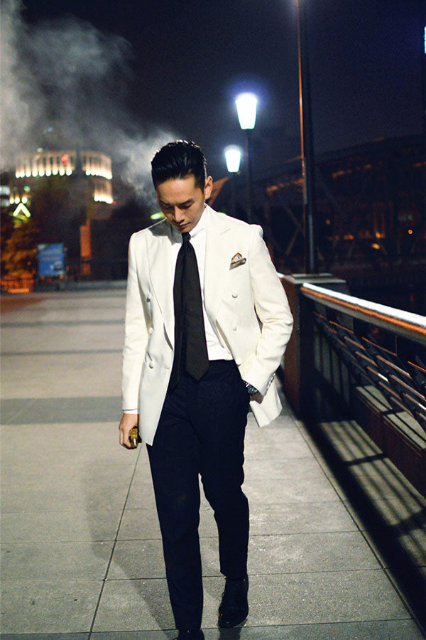 Bespoke Double Breasted Wedding Suits for Groom Black and White Mens Suits-Ballbella