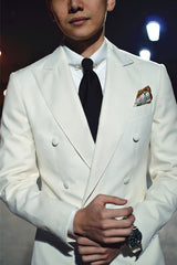 Ballbella has various Custom design mens suits for prom, wedding or business. Shop this Bespoke Double Breasted Wedding Suits for Groom, Black and White Mens Suits with free shipping and rush delivery. Special offers are offered to this Ivory Double Breasted Peaked Lapel Two-piece mens suits.