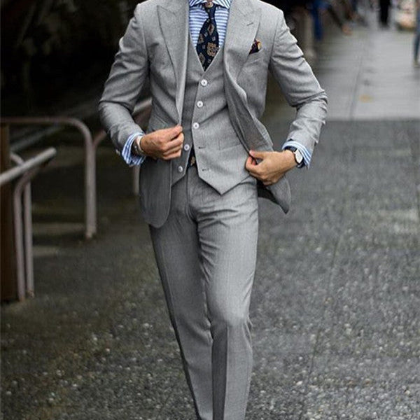 Bespoke Formal Mens Suits Regular Grey Three-Piece Business Suits