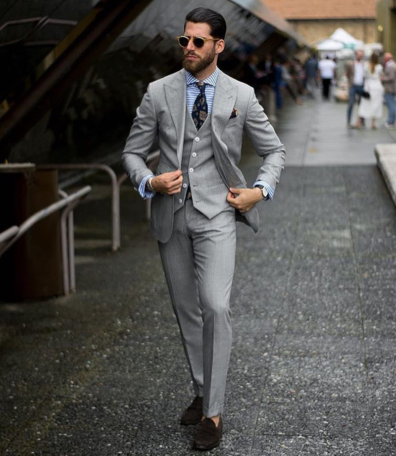 Bespoke Formal Mens Suits Regular Grey Three-Piece Business Suits –  Ballbella