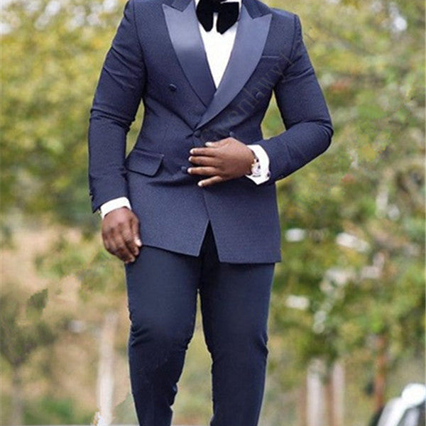 navy blue double breasted dress Bespoke Navy Blue Double Breasted Peaked Silk Lapel Mens Suit Online
