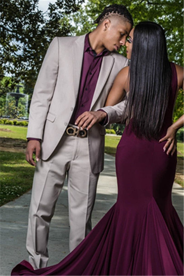 Bespoke Silver Two Piece Prom Outfit Fashion Slim Fit Men's Suit Online-Ballbella
