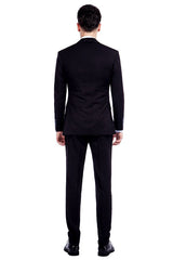 Looking for the Pricey Bespoke Solid Black Three Piece Suits for Men online Find your Notched Lapel Single Breasted Three-piece Black mens suits for prom, wedding and business at Ballbella.