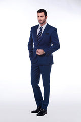 Looking for the Pricey Bespoke Solid Navy Blue Mens Suits for Formal online Find your Notched Lapel Single Breasted Two-piece Blue mens suits for prom, wedding and business at Ballbella.