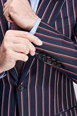 This Bespoke Stripes Dark Navy Mens Suits, Peak Lapel Three Flap Pockets Suits for Men at Ballbella comes in all sizes for prom, wedding and business. Shop an amazing selection of Peaked Lapel Single Breasted Dark Navy mens suits in cheap price.