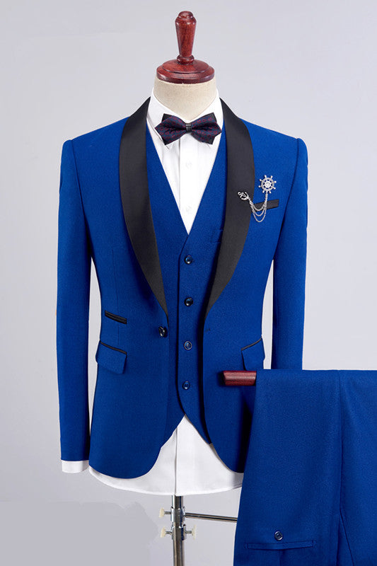 Ballbella made this Bespoke Three Pieces Men Suits, Royal Blue Men Suit for Wedding with rush order service. Discover the design of this Royal Blue Solid Shawl Lapel Single Breasted mens suits cheap for prom, wedding or formal business occasion.