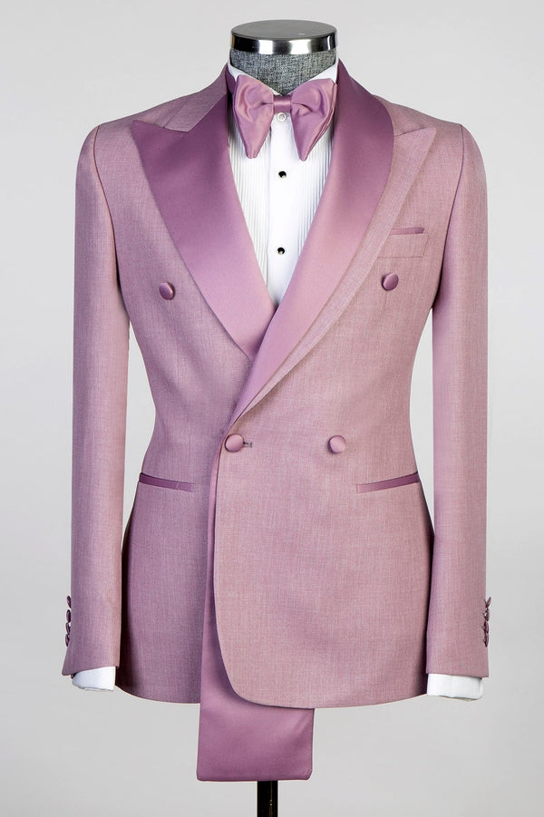 Dust Pink Double-Breasted Prom Suit with Two-Layer Lapel