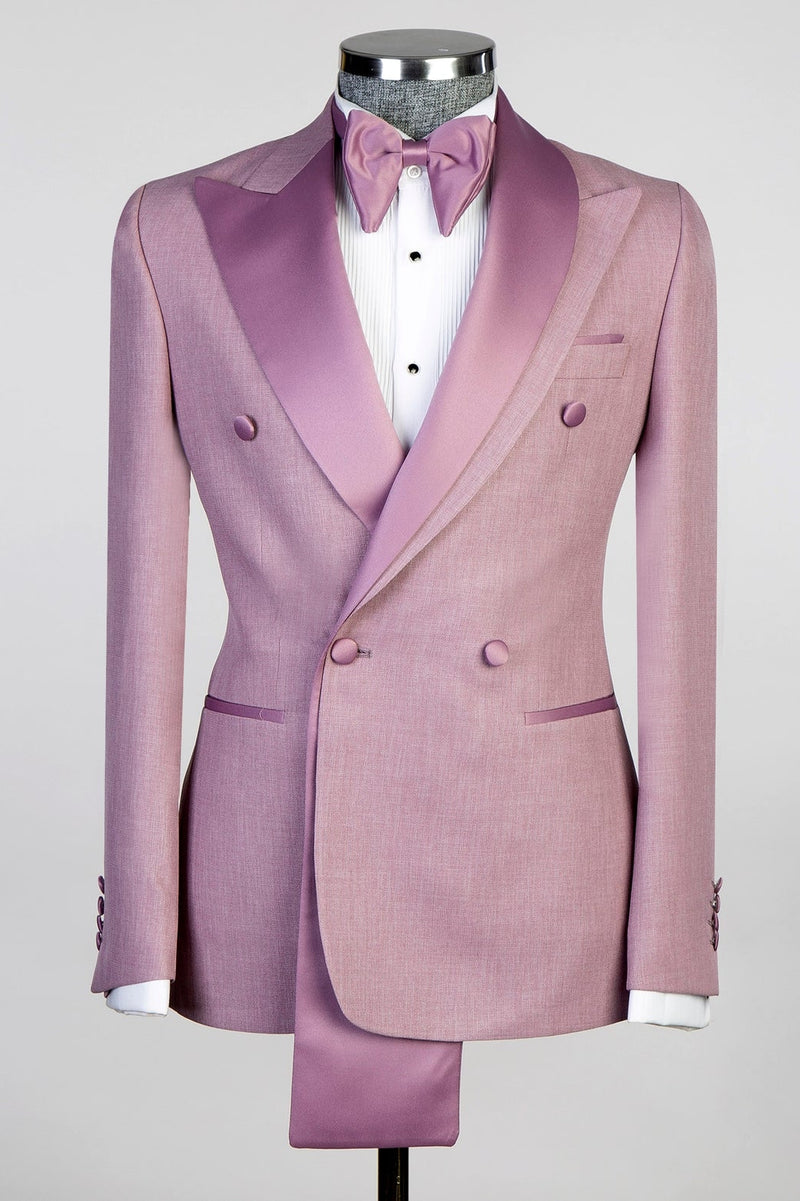 Dust Pink Double-Breasted Prom Suit with Two-Layer Lapel