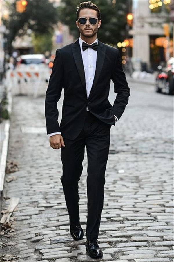 Black Business Mens Suits Designer One Button Wedding Suits Tuxedos-Ballbella