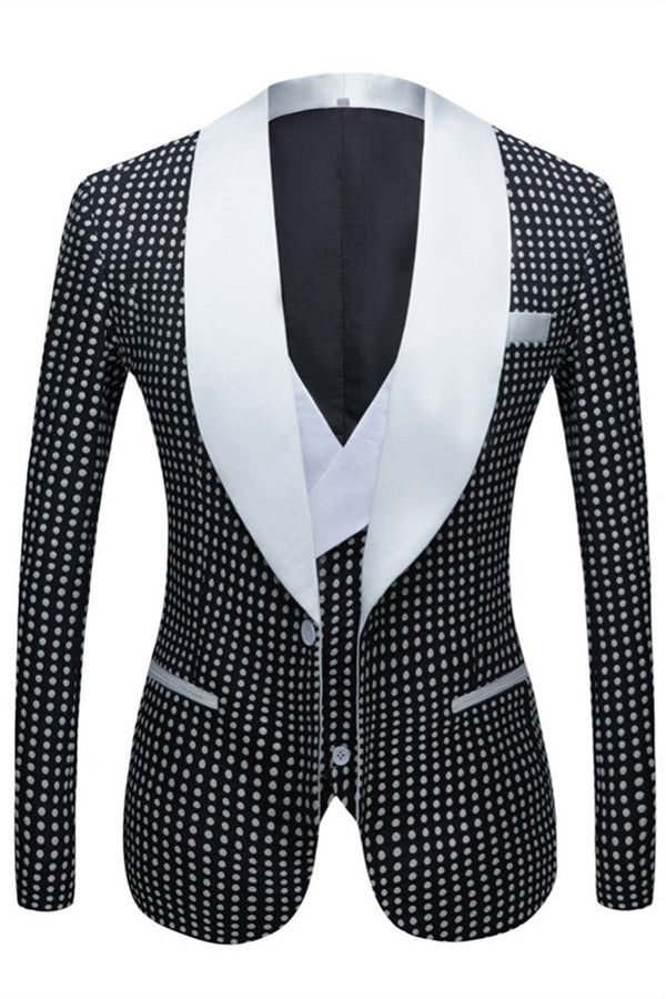 This Black Dot Slim Fit Shawl Lapel Wedding Tuxedo for Men at Ballbella comes in all sizes for prom, wedding and business. Shop an amazing selection of Shawl Lapel Single Breasted Black mens suits in cheap price.