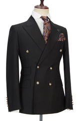 Black Double Breasted Men's Formal Suit with Peak Lapel-Ballbella