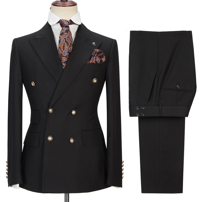 Black Double Breasted Men's Formal Suit with Peak Lapel-Ballbella