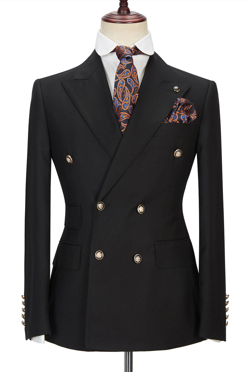 Black Double Breasted Men's Formal Suit with Peak Lapel