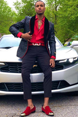 Black Jacquard Prom Suit with Velvet Shawl Lapel-Ballbella