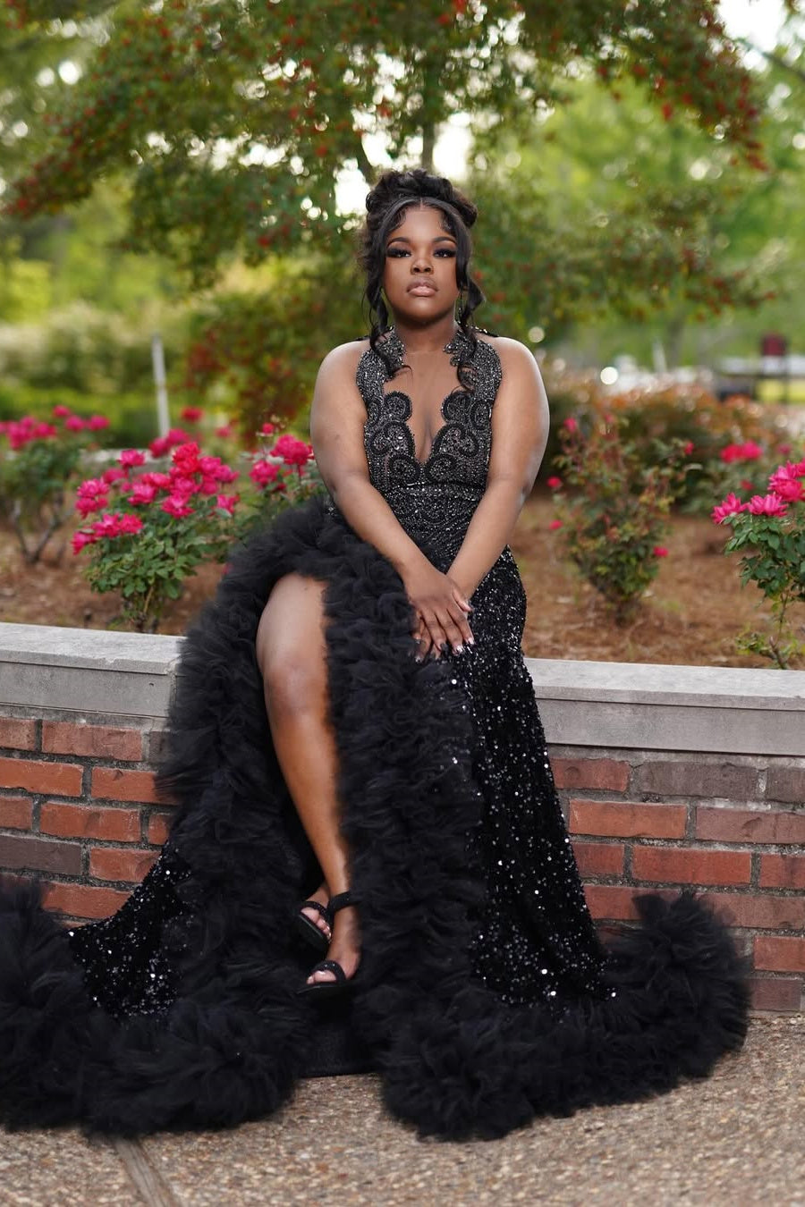 Black Keyhole Feathers High Split Mermaid Sequin Prom Dresses Black Keyhole Feathers High Split Mermaid Sequin Prom Dresses