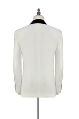 Black Knife Collar Well-cut White Wedding Suits for Men One Button Wedding Tuxedos-Ballbella