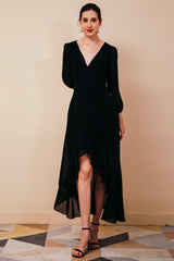 Black Long sleeves High low Chiffon Evening Dress-Ballbella