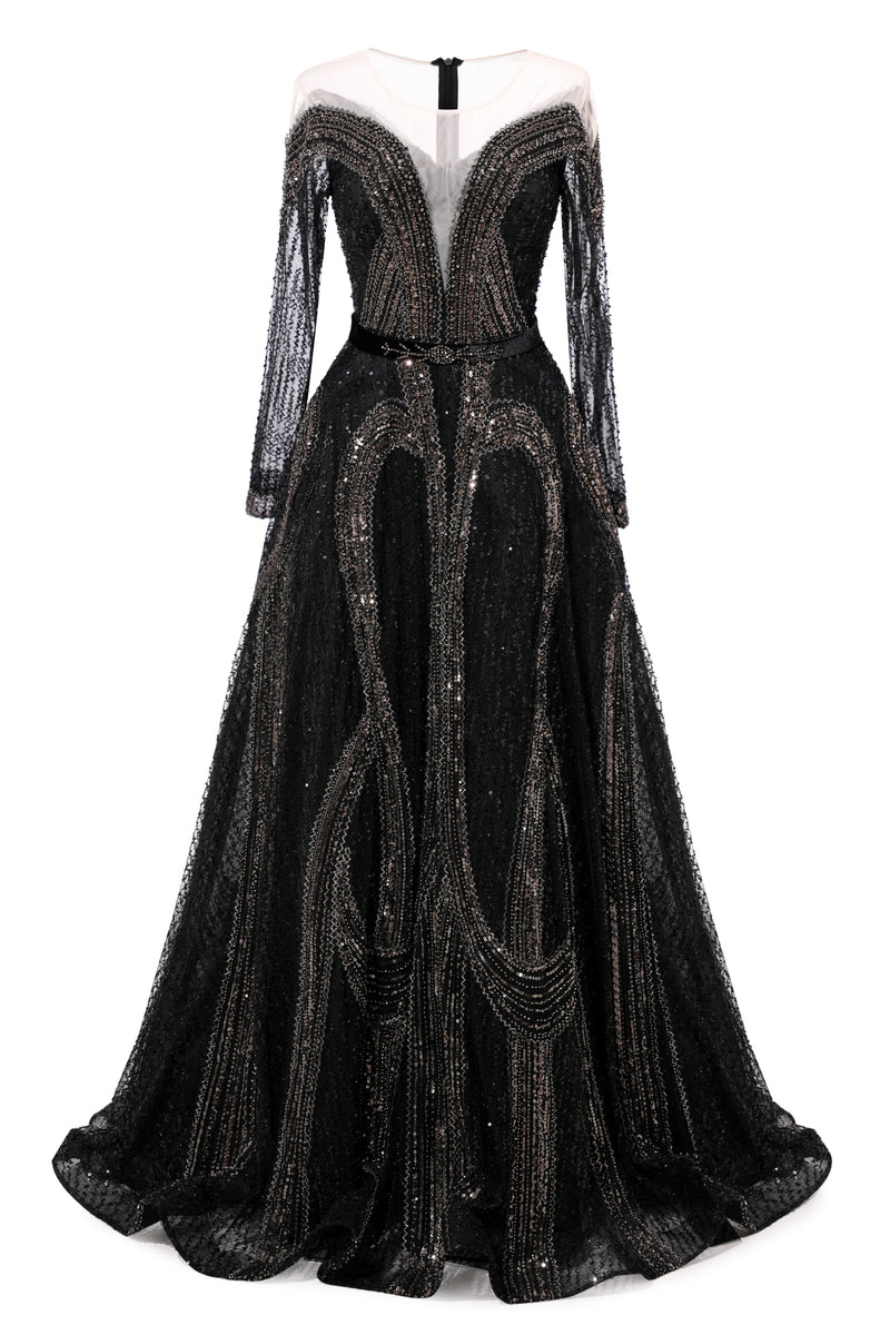 luxurious black dresses Elegant Long Black Lace Sleeveless Prom Dresses Long Slit Online