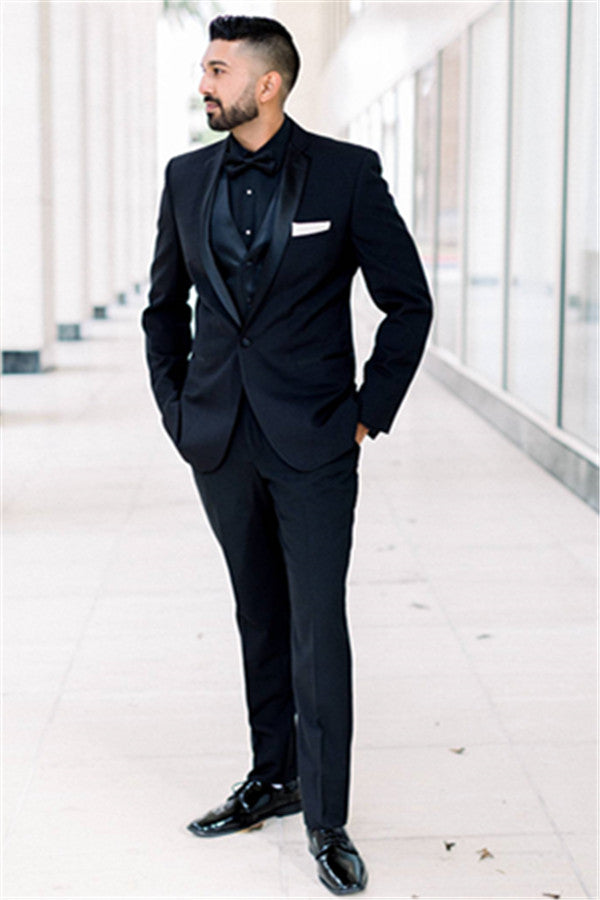 Ballbella made this Black Men Suits for Wedding, One Button Groomsmen Suits Shawl Lapel Best Man Blazers with rush order service. Discover the design of this Black Solid Notched Lapel Single Breasted mens suits cheap for prom, wedding or formal business occasion.