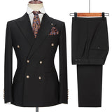 Black Men Suits Online Peak Lapel Blazer with Double Breasted-Ballbella