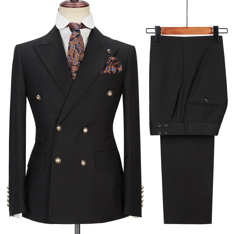 Black Men Suits Online Peak Lapel Blazer with Double Breasted-Ballbella