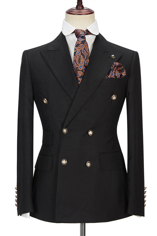Black Men Suits Online Peak Lapel Blazer with Double Breasted-Ballbella