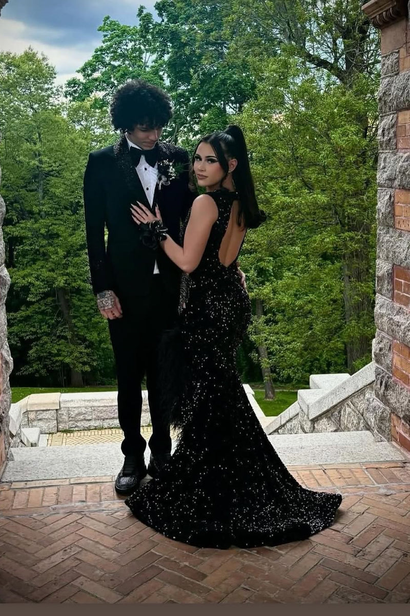 Black Open Back Sleeveless High Split Sequin Long Prom Dresses Ballbella Black Open Back Sleeveless High Split Sequin Long Prom Dresses Ballbella